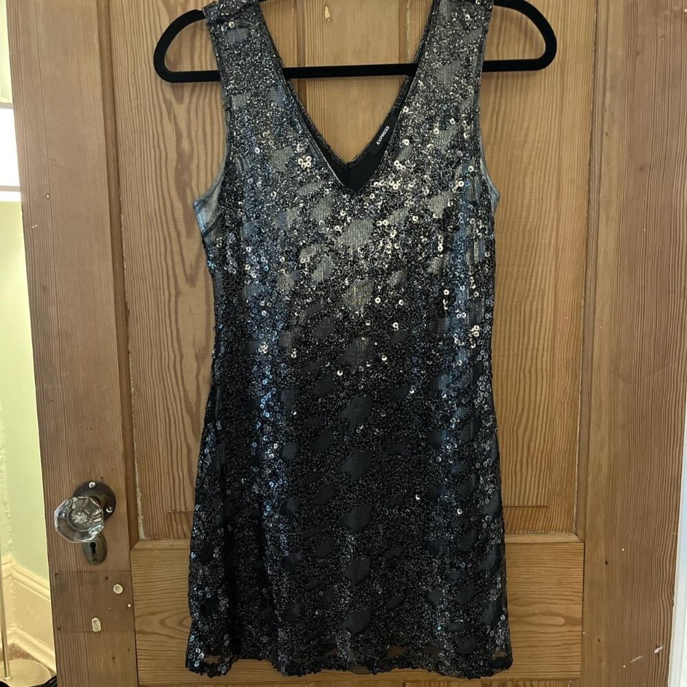 Express Women's Silver and Black Semi-Formal Dress